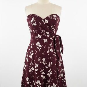 Chic Strapless Floral Dress in Deep Wine
